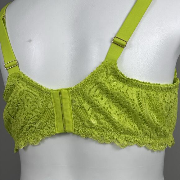 Savage X Fenty Alien Animal Unlined Lace Plunge Bra 42G Neon Lime Green U/W - Picture 5 of 7